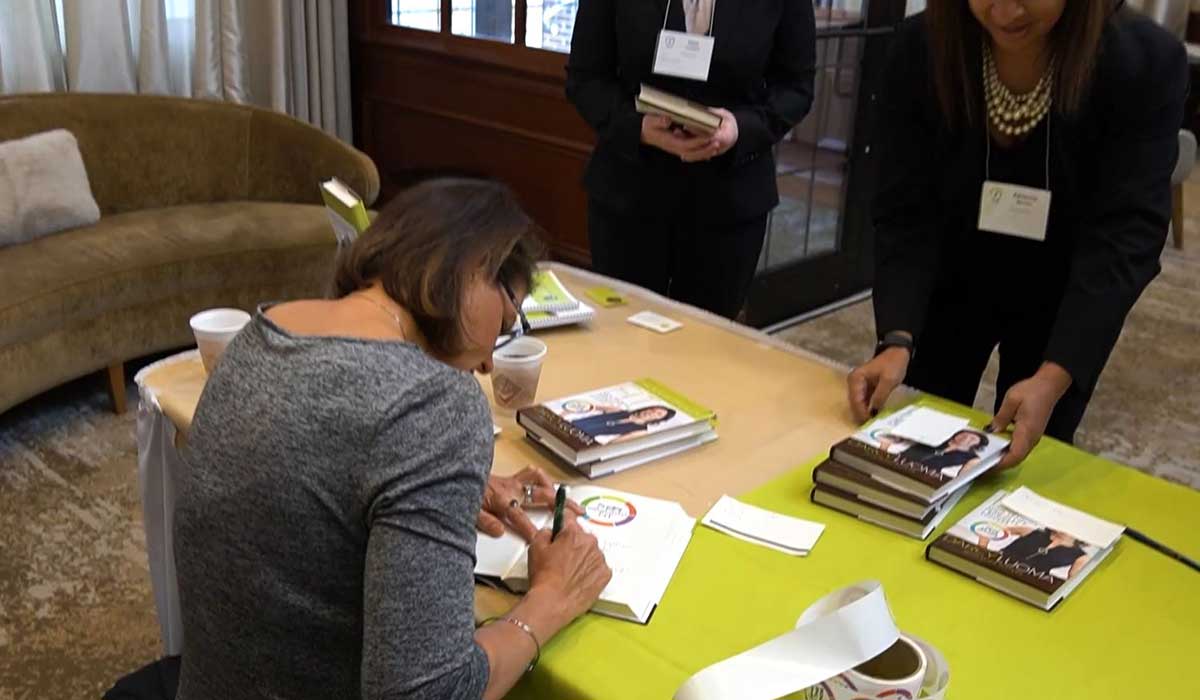 Video production setup near the keynote speaker booth at HFMA's Women in Healthcare 2021, Ingleside Hotel, Pewaukee, WI